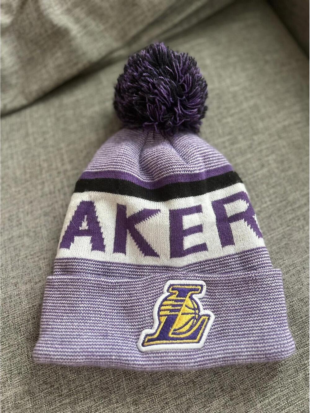 NBA LA Lakers Ultra Game Pom Cuffed Winter Beanie Cap Purple Knit Hat OSFM